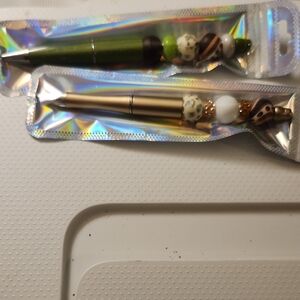 CUSTOM MADE Green and Gold Beaded Pens